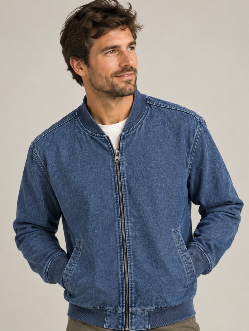Orvis Cotton Lightweight Zip Denim Bomber Zip Work Jacket Indigon Wash Men's XL